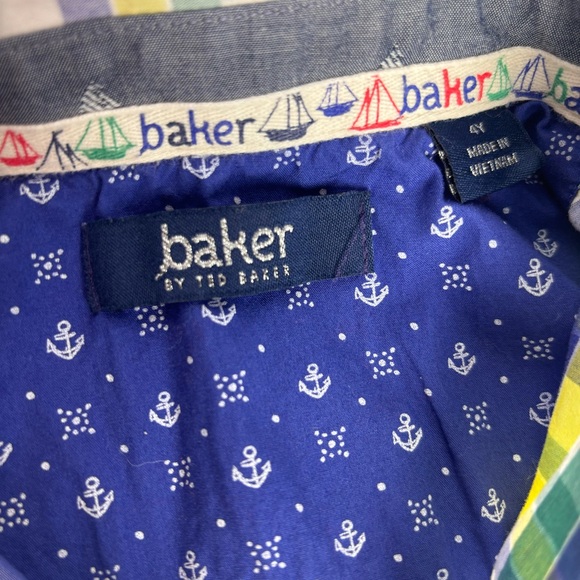 Baker by Ted Baker Short-Sleeve Green Yellow Blue Plaid Button-up Shirt size 4Y - Picture 5 of 8